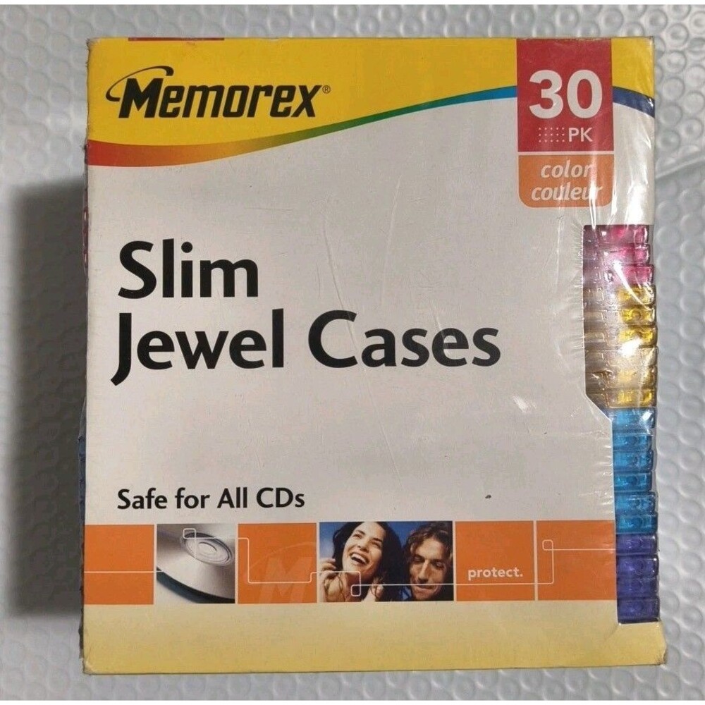 Sealed High Quality Memorex 30-pack Slim CD Jewel Case-5 Colors